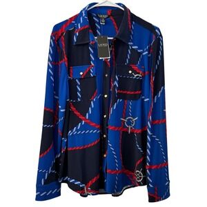 Lauren Ralph Lauren Womens Nautical Rope Print Button Down Shirt XL Blue Red